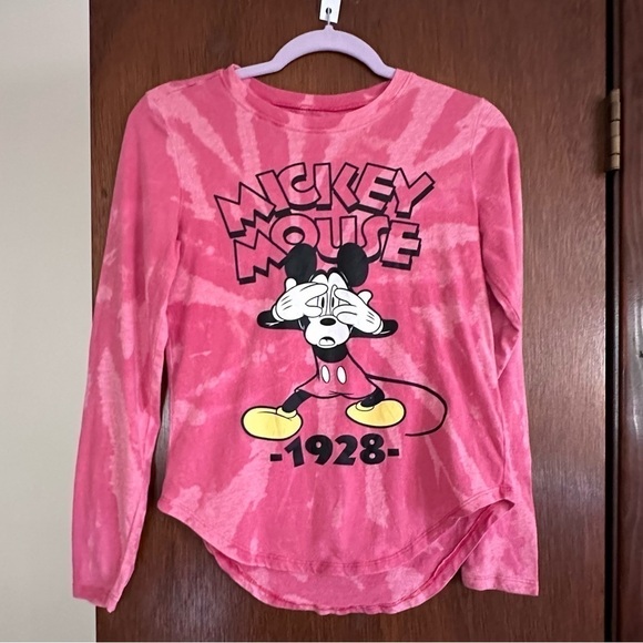 Mickey Mouse 1928 up cycle bleach long sleeve tee shirt red xs - Picture 1 of 4